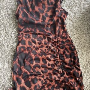 PLT Leopard Print Ruched Body Con Dress